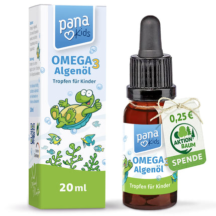 PanaKids Omega 3 Drops for children - from 4 years - 100% Vegan - 20 ml - with DHA (316 mg) &amp; EPA (158 mg) - Omega 3 children from algae oil