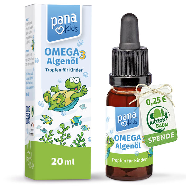 PanaKids Omega 3 Drops for children - from 4 years - 100% Vegan - 20 ml - with DHA (316 mg) &amp; EPA (158 mg) - Omega 3 children from algae oil