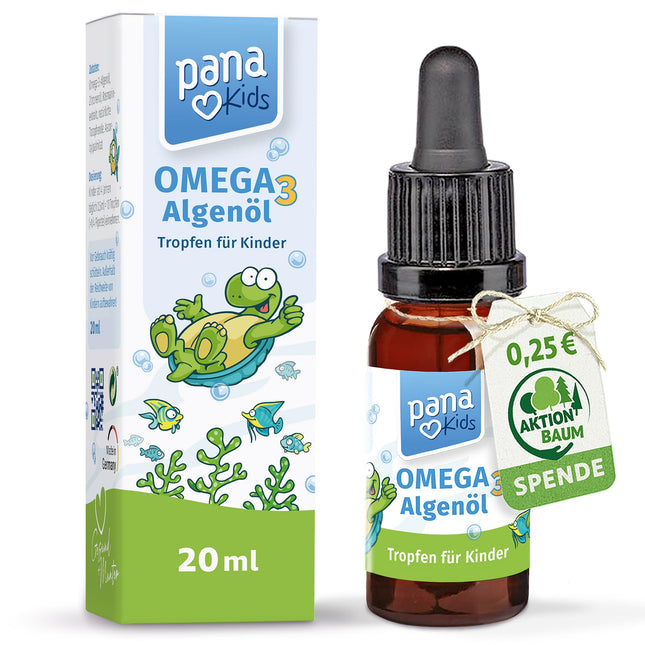 PanaKids Omega 3 Drops for children - from 4 years - 100% Vegan - 20 ml - with DHA (316 mg) &amp; EPA (158 mg) - Omega 3 children from algae oil