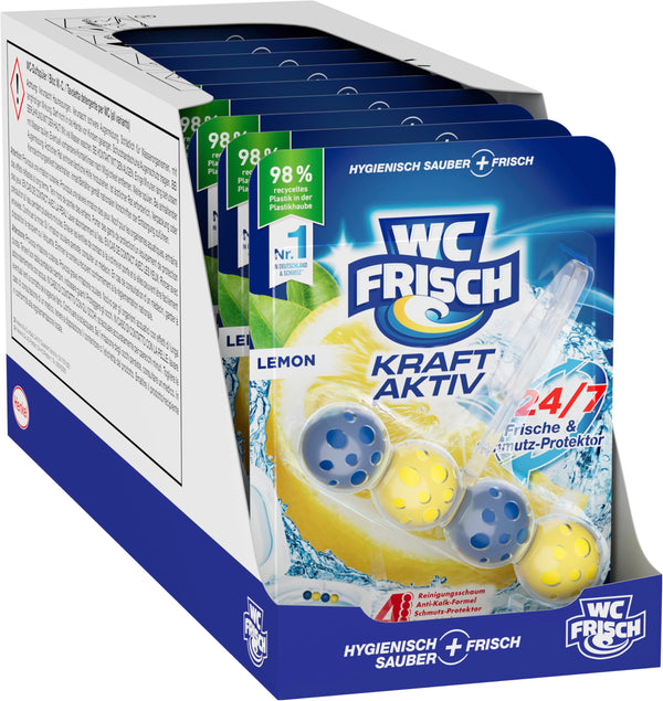 WC Fresh Power Active Fragrance Rinse Lemon (10-pack), toilet cleaner ensures cleaning with every flush, fragrance stones for long-lasting fresh toilet fragrance