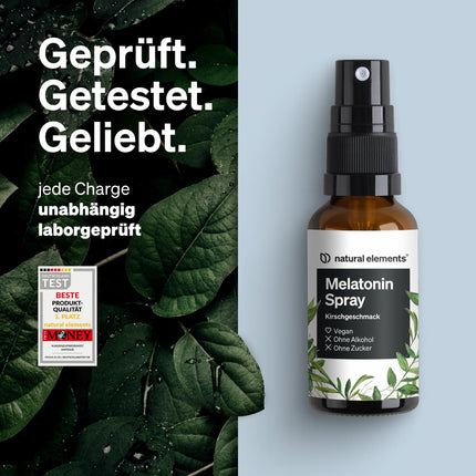 Melatonin Spray Cherry – 0.5 mg melatonin per daily dose – Sugar-free – with vitamins B1 and B6 – 30 ml, vegan, produced in Germany