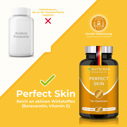 Beta Carotene SUN PLUS Tanning Capsules | 2-in-1 Natural Tan Bronzer PERFECT SKIN | Natural Tan + Skin Protection | VITAMIN AE Antioxidant Self-Tanning Capsules 100% VEGAN Tan Enhancer