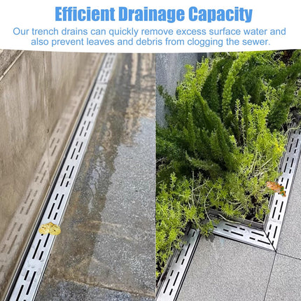 Vibeo Drainage Channel Narrow Gutter Drain Made of 304 Stainless Steel, Linear Gutter Screens for Yard, Garden, Courtyard, Patio, Trench Drainage with Removable Grate (W 4 cm x H 4 cm (1 5/8" x 1 5/8"))