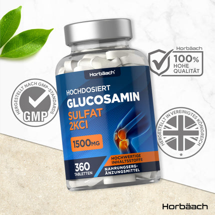 Glucosamine Sulfate 1500mg 2KCl | Glucosamine Sulfate | 360 High-Dose Tablets | Glucosamine Sulphate | from Horbaach
