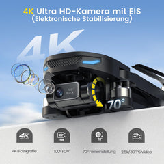 DEERC EIS 4K Camera Drone with 2-Axis Gimbal for Adults, D65 RC Drones Under 249g, GPS Follow Me, 26 Min. Long Flight Time, 5G Image Transmission, Smart Return, Professional Complete Set for Beginners, C0