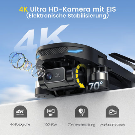 DEERC EIS 4K Camera Drone with 2-Axis Gimbal for Adults, D65 RC Drones Under 249g, GPS Follow Me, 26 Min. Long Flight Time, 5G Image Transmission, Smart Return, Professional Complete Set for Beginners, C0