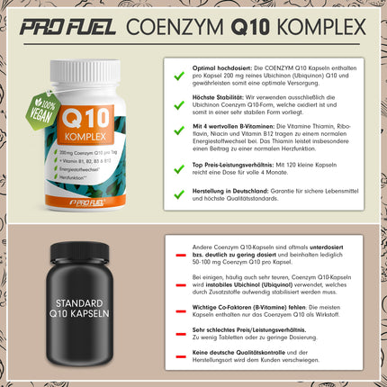 Q10 Capsules High Dose 120x - Coenzyme Q10 Complex with 200mg Coenzyme Q10 + Vitamins B1, B2, B3 and B12 - Energy Metabolism &amp; Heart Function - Laboratory Tested with Certificate - 4 Month Supply