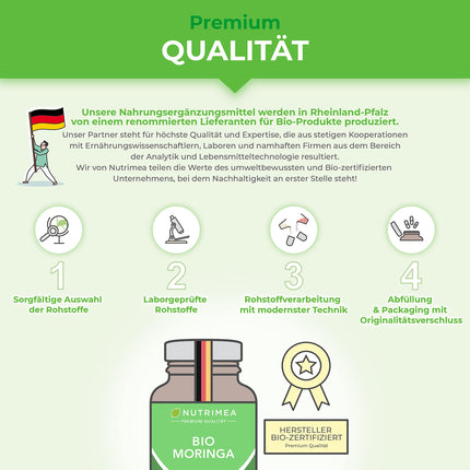MORINGA Oleifera Capsules | Organic Certified NO Additives | Made in Germany | Energy Tabs in a 4-month supply | SUPERFOOD 100% VEGAN