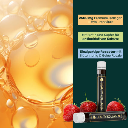 Luondu Beauty Collagen Drinking Ampoules with Hyaluronic Acid (30 Ampoules with 2500mg Premium Liquid Collagen) | Anti-Aging* Drinkable | With Biotin, Copper &amp; Vitamin C, Blossom Honey &amp; Royal Jelly
