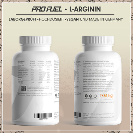 L-Arginine 360 ​​vegan capsules - with 6000 mg of plant-based L-arginine from fermentation (of which 6000 mg is pure L-arginine) per daily dose - No additives - laboratory-tested with certificate - vegan