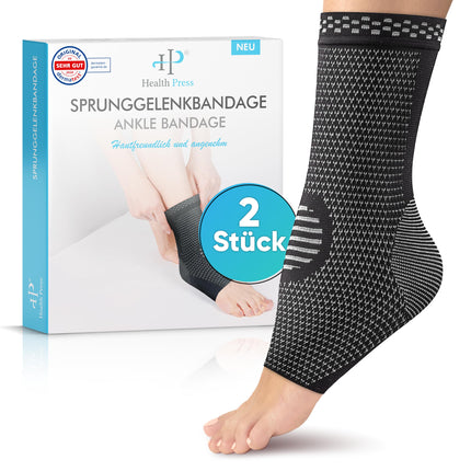 Health Press® Ankle Brace – Professional Support Stockings – Relief &amp; Stabilization of the Ankle – 2x Foot Brace, Size M – Medical Device – Supportive Ankle Brace – Compression Socks