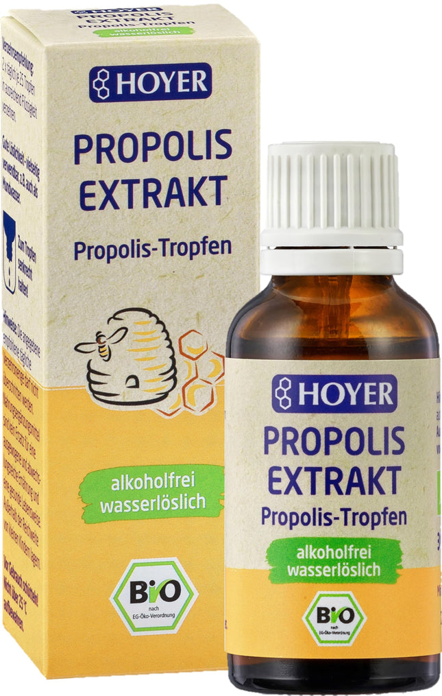 HOYER Propolis Drops Organic - Alcohol-free &amp; Water-soluble - Pure propolis extract as a dietary supplement or for external use - 30 ml
