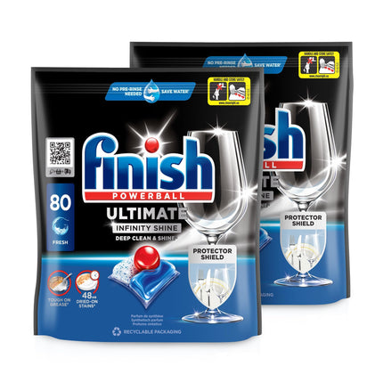 Finish Ultimate Infinity Shine Dishwasher Tablets – Dishwasher tablets for ultimate cleaning, grease-cutting power, and shine with protective shield – Gigapack with 2 x 80 tablets