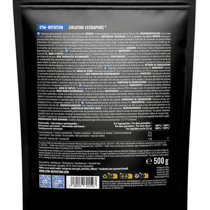 Creatine Monohydrate Powder 500g - Creatine monohydrate in micronized quality with optimal high dosage - pure, without additives, 100% vegan - packaging may vary