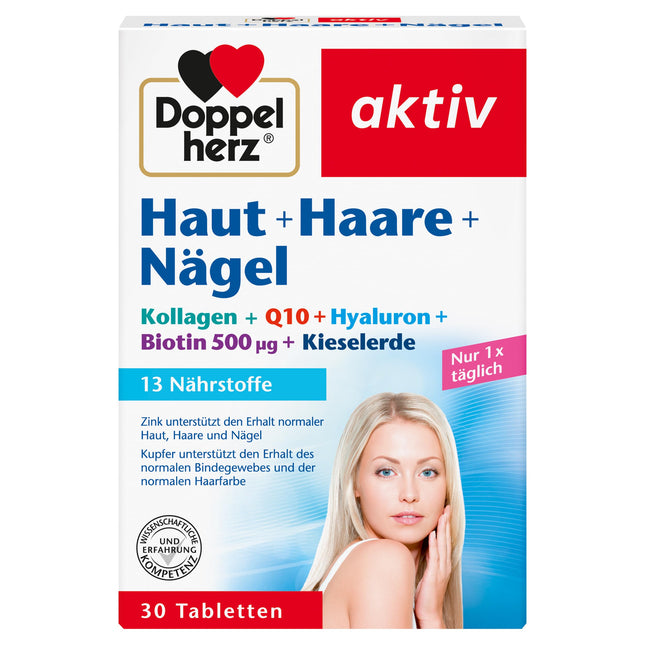 Doppelherz Skin + Hair + Nails - 13 Nutrients - With zinc &amp; biotin to contribute to the maintenance of normal skin, hair, and nails - 30 tablets