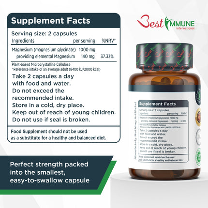 Natural Magnesium Glycinate 500mg Premium Quality 100 Vegan Capsules Perfect Proportions Highest Bioavailability