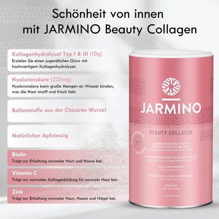 JARMINO Collagen Peptides with Hyaluronic Acid - Collagen Powder with Vitamin C, Biotin, Zinc | Collagen Hydrolysate, Collagen Powder for Radiant Skin, Healthy Hair, and Strong Nails | 450g