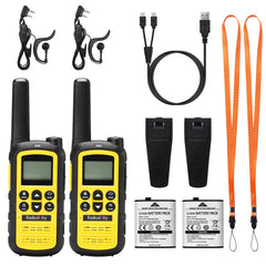 Radioddity PR-T6 Walkie Talkie PMR446 License-Free Two-Way Radio for Adults and Kids, Rechargeable Walkie Talkie with VOX, USB-C Charging, Flashlight, Earpiece for Camping Hiking, 2-Pack, Yellow