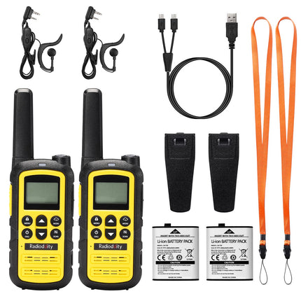 Radioddity PR-T6 Walkie Talkie PMR446 License-Free Two-Way Radio for Adults and Kids, Rechargeable Walkie Talkie with VOX, USB-C Charging, Flashlight, Earpiece for Camping Hiking, 2-Pack, Yellow