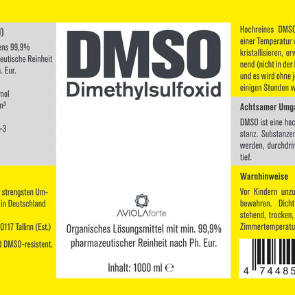 DMSO from AVIOLAforte | Dimethyl sulfoxide with 99.9% pharmaceutical purity from Germany | Brown glass pharmacy bottle | 100ml, 250ml, 500ml, or 1000ml