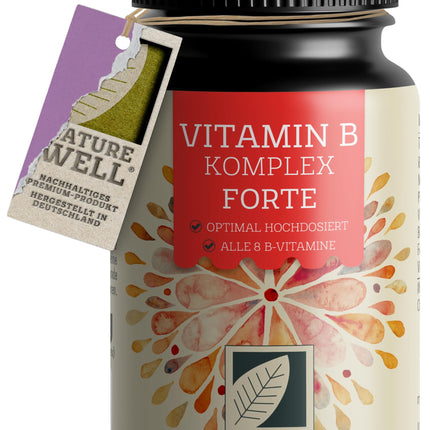 Vitamin B Complex high-dose - 180 tablets - all 8 essential B vitamins in bioactive form - with folic acid, choline &amp; myo-inositol (co-factors), laboratory-tested with certificate &amp; vegan