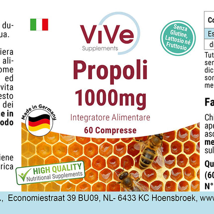 Propolis 1000mg - 60 Tablets - High Dosage | Quality from Germany by ViVe Supplements
