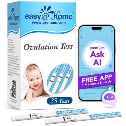 Easy@Home 25 Ovulation Test Fertility Test for Women Ovulation 25 mIU/ml, Reliable Cycle and Fertility Monitoring with Premom Ovulation APP, 25 LH Test