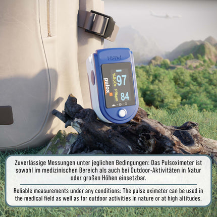 Pulse oximeter PULOX PO-200 Solo in blue Finger pulse oximeter for measuring pulse and oxygen saturation on the finger