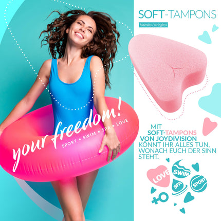 JOYDIVISION Soft Tampons Regular I 50 Count I Stringless Tampons for Sports, Swimming &amp; Spa I Menstrual Sponges Ultra Soft I Easy Insertion &amp; Removal I Soft Tampon Without String