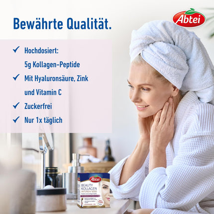 Abtei Beauty Collagen Intensive 5000 - for less visible wrinkles - with 5 g collagen peptides, hyaluronic acid, zinc, and vitamin C - sugar-free - 10 drinking ampoules