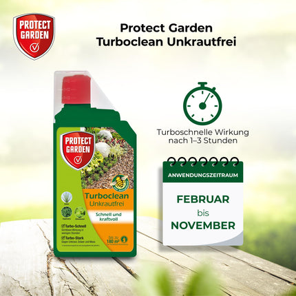 PROTECT GARDEN Turboclean Weed-Free, weed killer against stubborn weeds such as ground elder and horsetail, 1000 ml concentrate