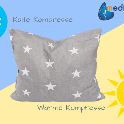 Medi Partners Cherry Stone Pillow Grain Pillow Large Heat Pillow 500g Rectangle 20x25cm Eco Natural 100% Cotton Heat + Cold Therapy Massage Therapy (White Stars with Grey)
