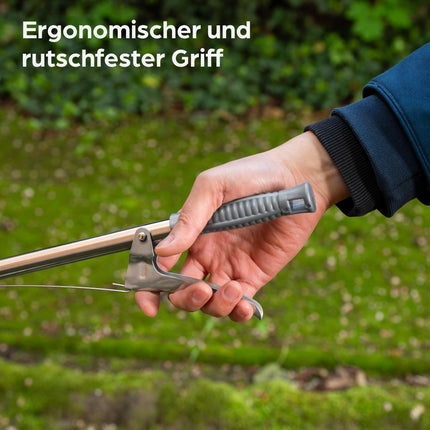 Praknu metal trash tongs - Stable and robust trash grabber 95cm - Ideal for home and garden - Ergonomic handle - No bending necessary