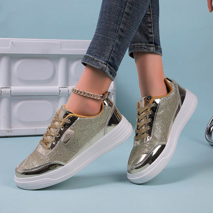 Hippie Shoes Women's Lace-Up Shoes Festive Patent Shoes Sequin Shoes Glitter Shoes Spring Non-Slip Glitter Sequins Flat Elegant Sneakers Trekking Shoes