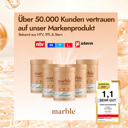 marble® Collagen Powder 500 g - Collagen peptides skin glow - 60-day risk-free trial - High-dose amino acid complex - Collagen powder in a cardboard container without a plastic spoon - tasteless
