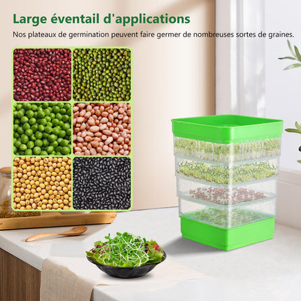 WYWY.Wide Seed Germination Kit, 4-Tier Bean Sprouting Kit, Stackable Microorganism Culture Trays for Beans, Alfalfa, and Wheatgrass