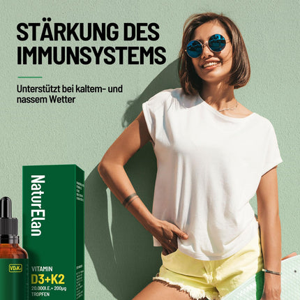 Vitamin D3 K2 high-dose drops - 20,000 IU + Vitamin K2 MK7 200 mcg per dose, Vegetarian, No additives, Produced in Germany