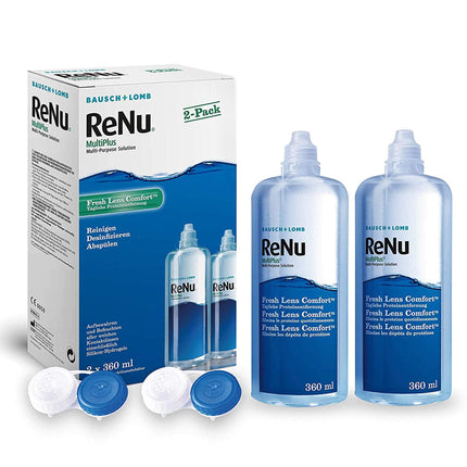 Bausch + Lomb ReNu MultiPlus Combination Solution with Protein Remover - Contact Lens Cleaner, Storage Solution, Soft Lenses, Twin Pack 2 x 360 ml