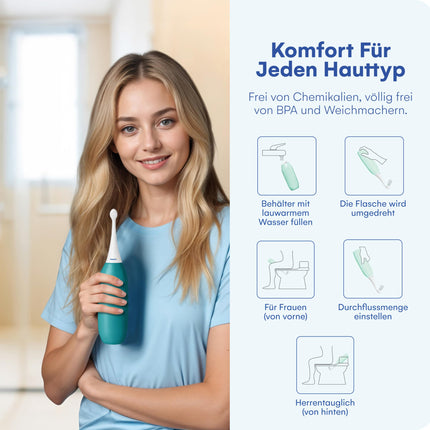 Butt Shower - HappyPo XL Hand Shower Bidet 480 ml - Gentle Cleaning without Wet Wipes - Portable Toilet Shower for Home and Travel - Saves Water and Paper - Petrol