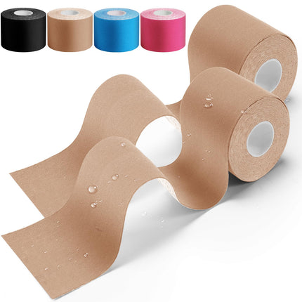 HONYAO® Kinesiotapes 2 Rolls, Kinesiology Tape (5m×5cm), Physio Tape for Shoulder, Back, Knee, Elbow and Neck, Sports Tape, Skin-friendly, Elastic &amp; Waterproof - Skin-colored