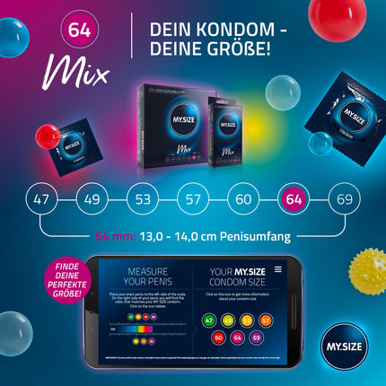 My.Size Mix condoms size 6, 64 mm, large pack, contents 28 pieces