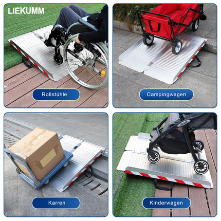 LIEKUMM wheelchair ramp 127 cm, 85 cm widened wheelchair ramp for stairs, 400 kg load capacity aluminum ramp for wheelchairs, steps, curbs, threshold ramp for electric wheelchairs, strollers