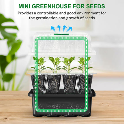 Indoor greenhouse growing box, 3 pieces greenhouse growing tray pots, seedling starter trays adjustable humidity for germination growing