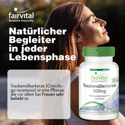 Fairvital | Black Cohosh Capsules 5000mg - 120 Capsules - HIGH DOSE with 500mg Black Cohosh Extract 10:1 per capsule - VEGAN - Cimicifuga Racemosa