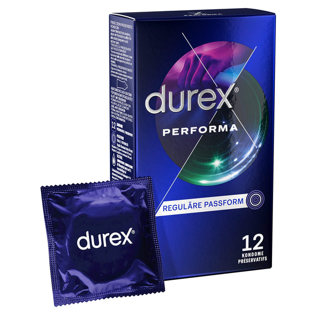 Durex Performa Condoms – with 5% benzocaine gel &amp; anatomical easy-on shape with reservoir for a comfortable fit – 12-pack (1 x 12 pieces)