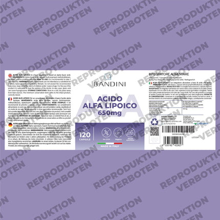 Bandini® Alpha Lipoic Acid 650 mg Depot | 120 high-dose vegan capsules | Natural antioxidant | High bioavailability | Helps with inflammation | 4-month supply | Laboratory-tested