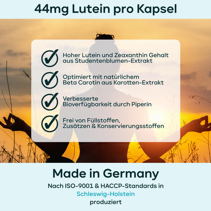 Lutein Zeaxanthin Capsules - High-dose eye vitamins with 44mg Lutein + 11mg Zeaxanthin + 11mg Beta Carotene - 6-month supply of eye capsules - Vision