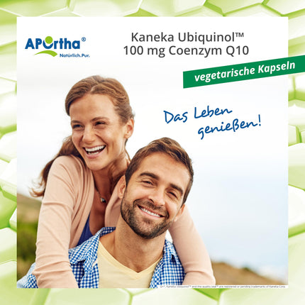 APOrtha Kaneka Ubiquinol Coenzyme Q10 100 mg 60 vegetarian capsules, CoQ10 capsules high dose 100 mg, high bioavailability due to bioactive ubiquinol, double patented raw material