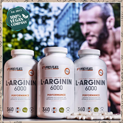 L-Arginine 360 ​​vegan capsules - with 6000 mg of plant-based L-arginine from fermentation (of which 6000 mg is pure L-arginine) per daily dose - No additives - laboratory-tested with certificate - vegan