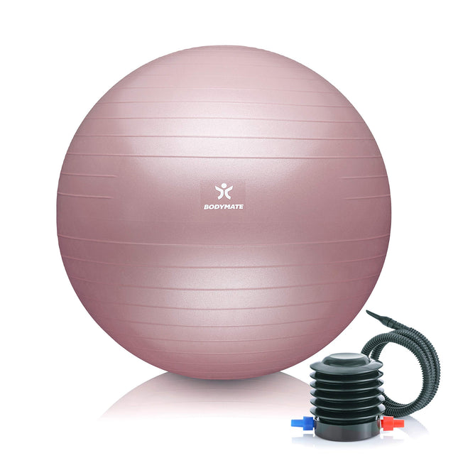 BODYMATE Exercise Ball Seat Ball Training Ball with FREE E-Book including Air Pump, Ball for Fitness, Yoga, Gymnastics, Core Training, for a Strong Back as an Office Chair Rose 65cm